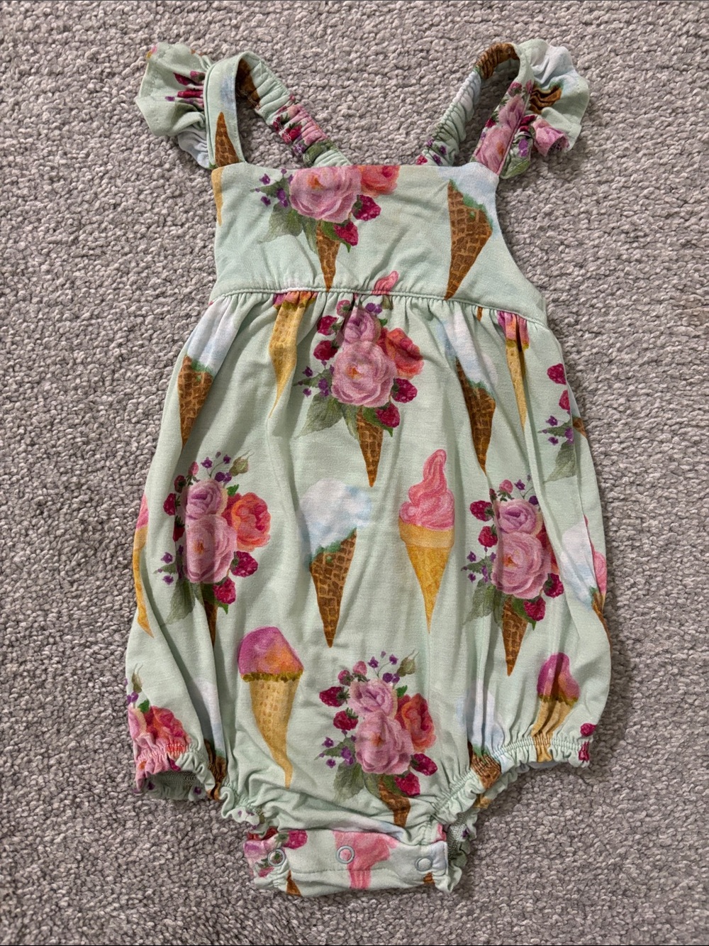 Posh Peanut Mint Floral & Ice Cream Cone Romper